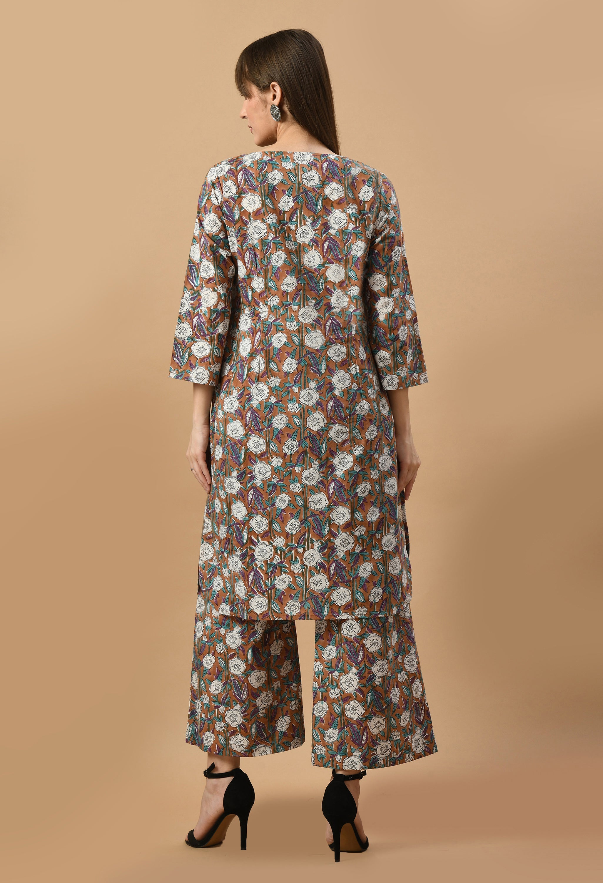 brown-hand-block-cotton-kurta-set